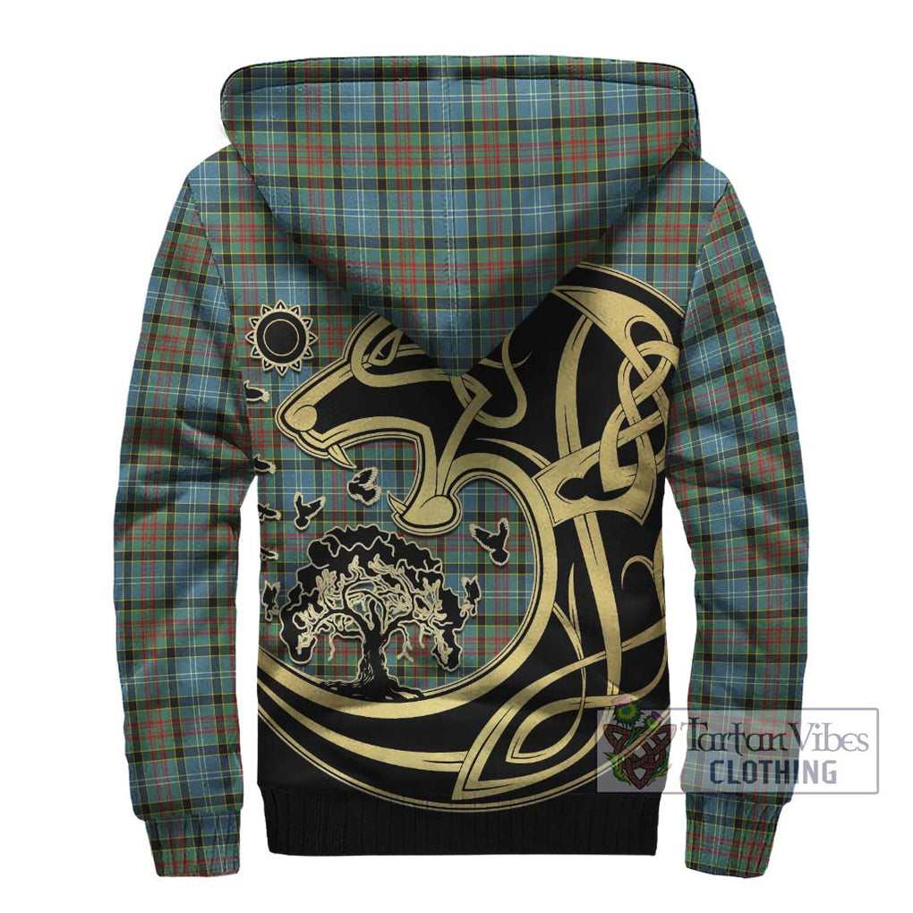 Brisbane Tartan Sherpa Hoodie with Family Crest Celtic Wolf Style - Tartan Vibes Clothing