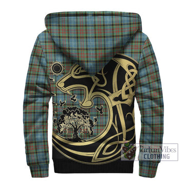 Brisbane Tartan Sherpa Hoodie with Family Crest Celtic Wolf Style