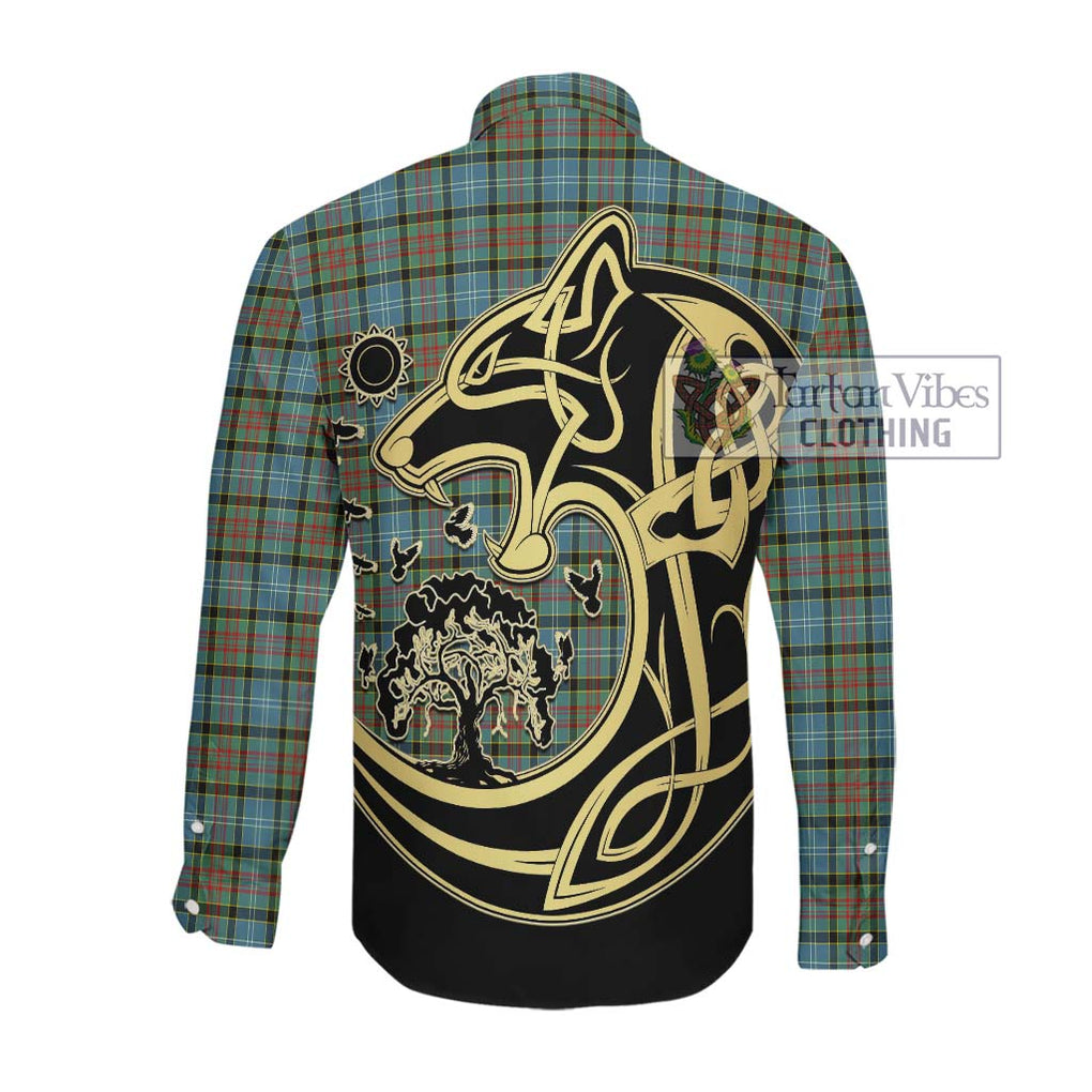 Brisbane Tartan Long Sleeve Button Shirt with Family Crest Celtic Wolf Style Men's Shirt - Tartan Vibes Clothing