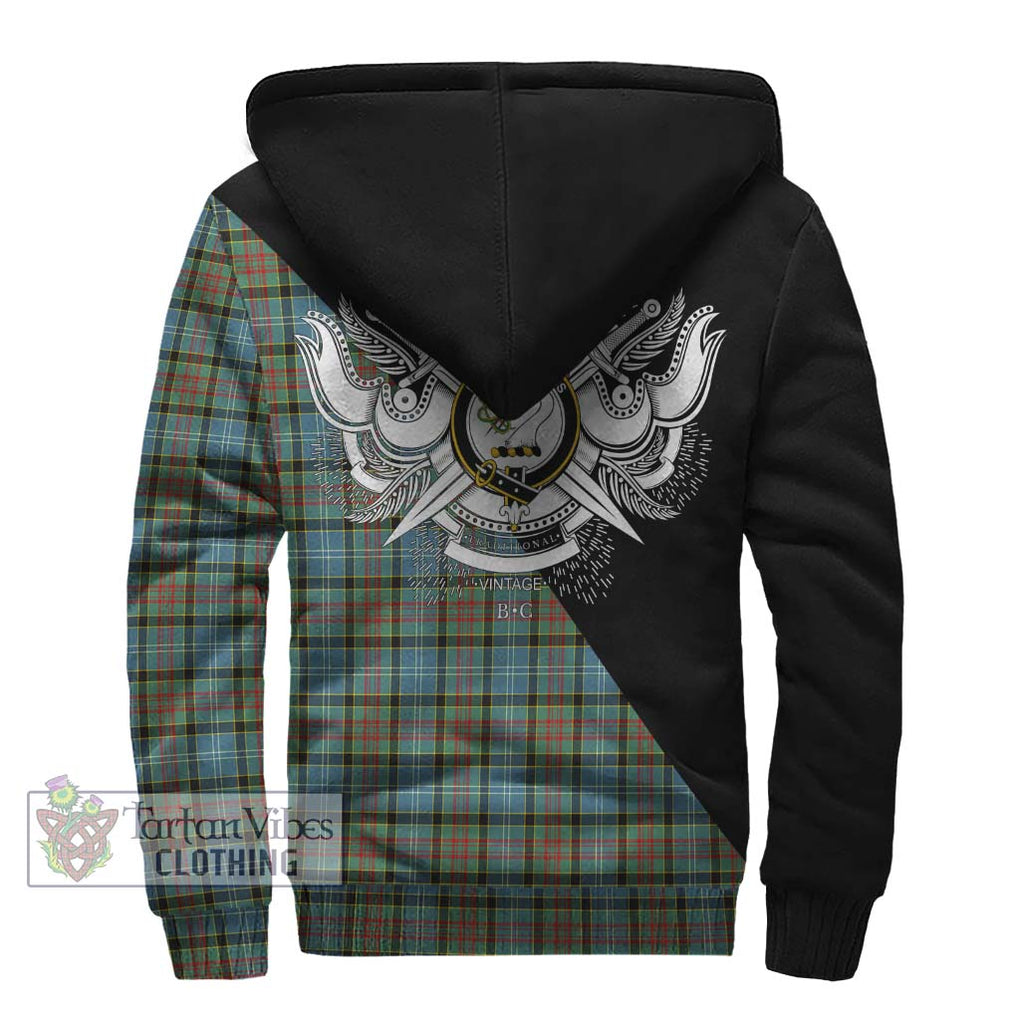 Brisbane Tartan Sherpa Hoodie with Family Crest and Military Logo Style - Tartanvibesclothing Shop