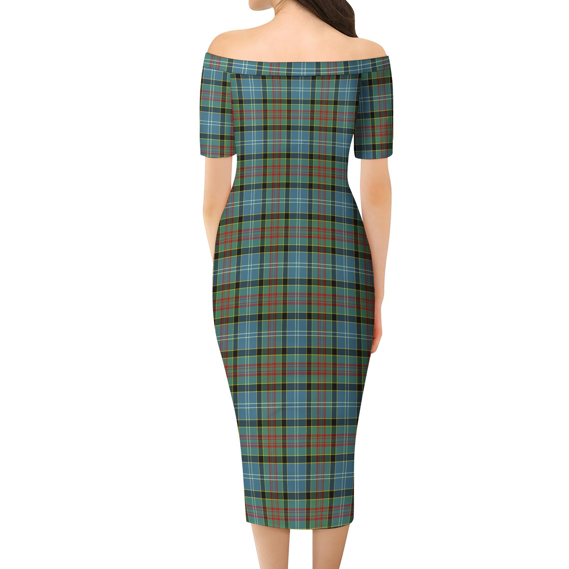 Brisbane modern Tartan Off Shoulder Lady Dress - Tartanvibesclothing