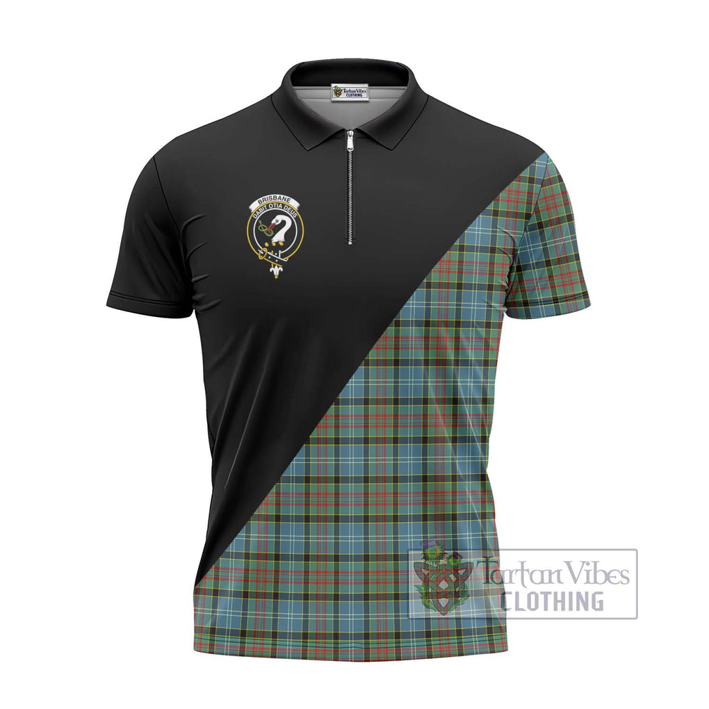 Brisbane Tartan Zipper Polo Shirt with Family Crest and Military Logo Style - Tartanvibesclothing Shop