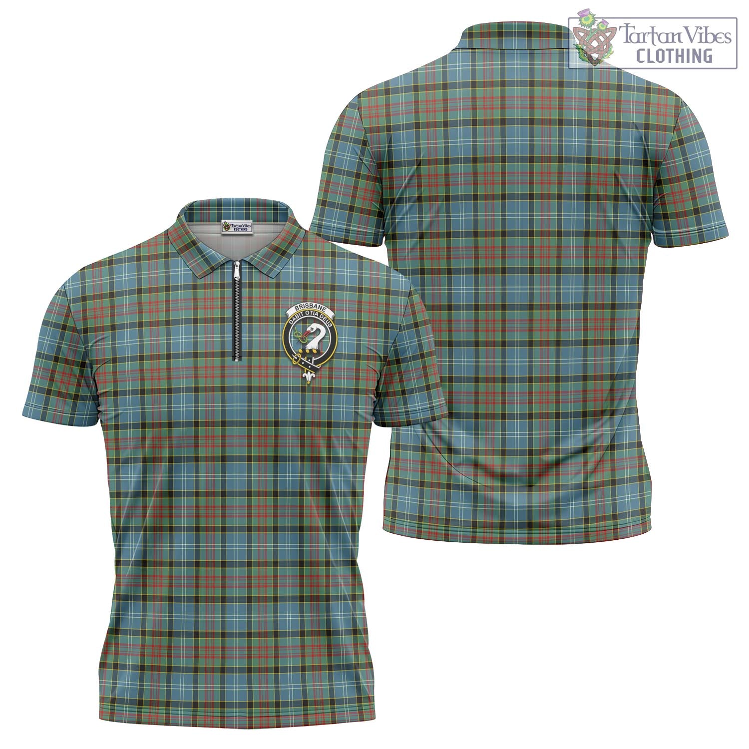 Tartan Vibes Clothing Brisbane modern Tartan Zipper Polo Shirt with Family Crest