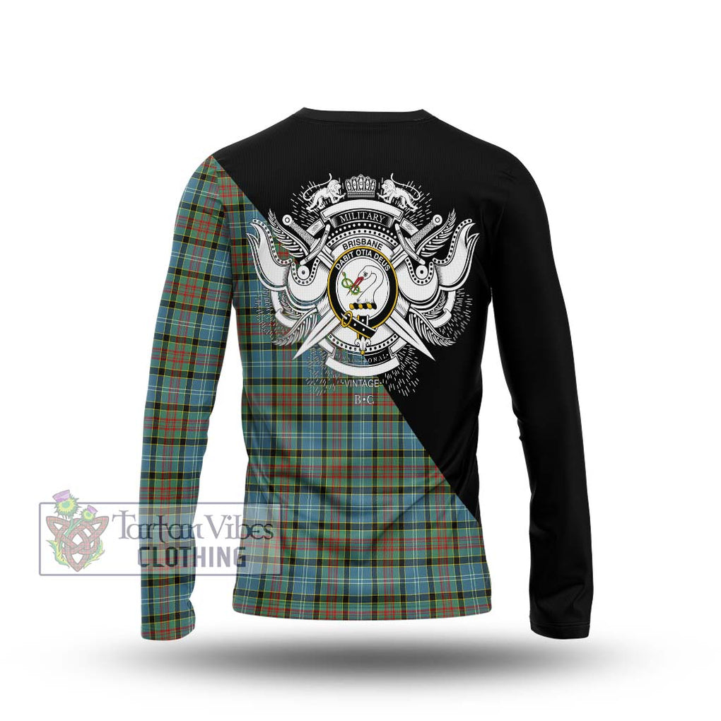 Brisbane Tartan Long Sleeve T-Shirt with Family Crest and Military Logo Style - Tartanvibesclothing Shop