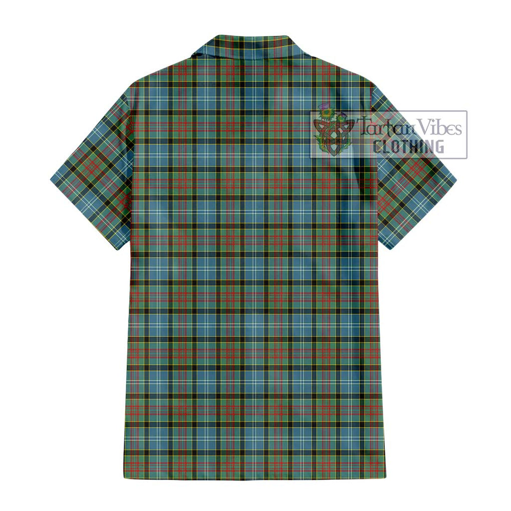 Brisbane Tartan Short Sleeve Button Shirt with Family Crest DNA In Me Style - Tartanvibesclothing Shop