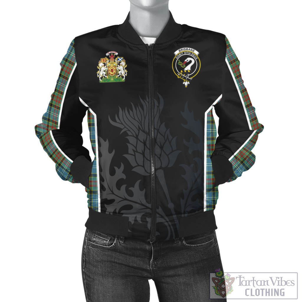 Tartan Vibes Clothing Brisbane modern Tartan Bomber Jacket with Family Crest and Scottish Thistle Vibes Sport Style