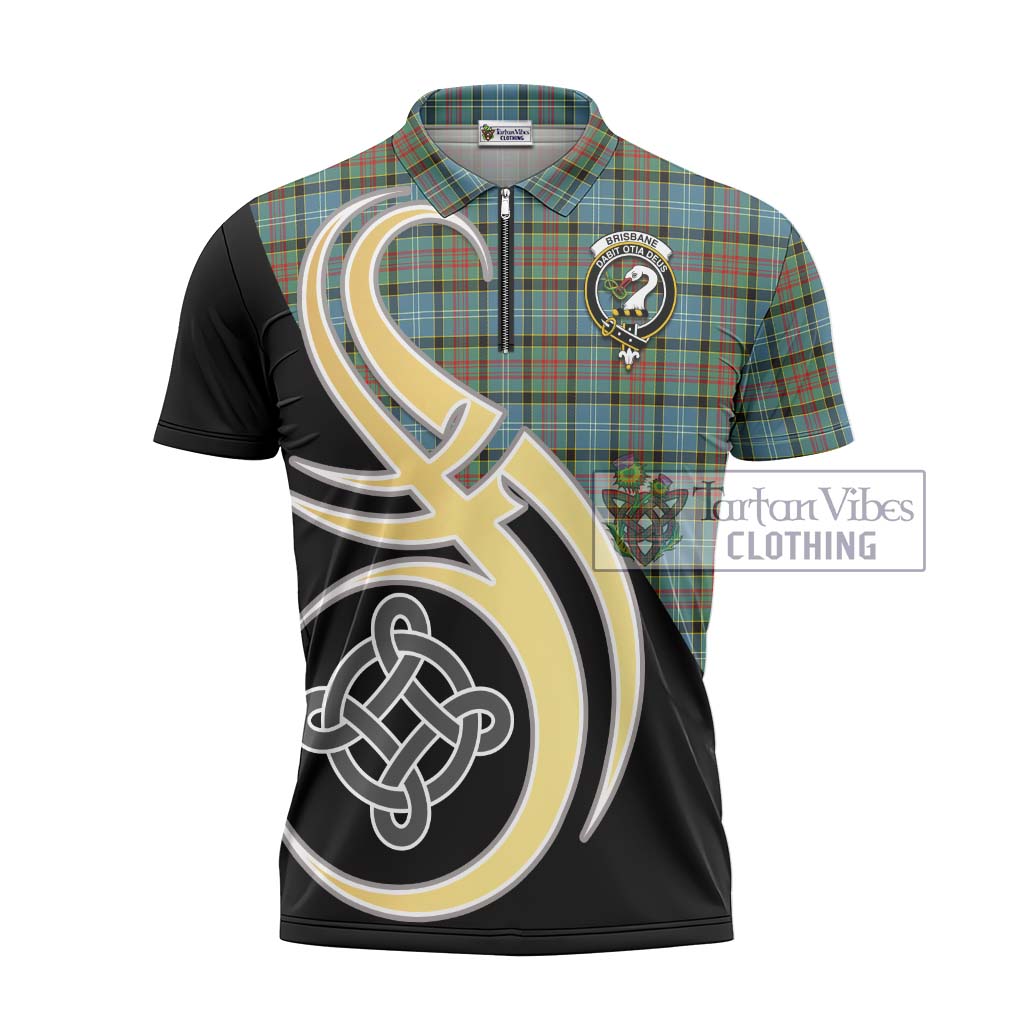 Tartan Vibes Clothing Brisbane Modern Tartan Zipper Polo Shirt with Family Crest and Celtic Symbol Style