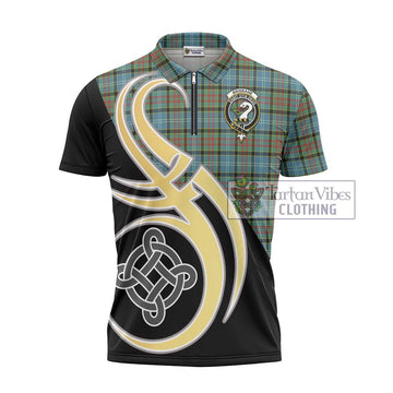 Brisbane Tartan Zipper Polo Shirt with Family Crest and Celtic Symbol Style