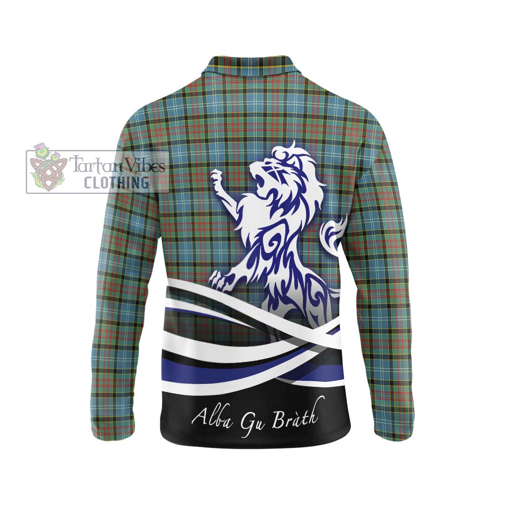 Brisbane Tartan Long Sleeve Polo Shirt with Alba Gu Brath Regal Lion Emblem - Tartanvibesclothing Shop