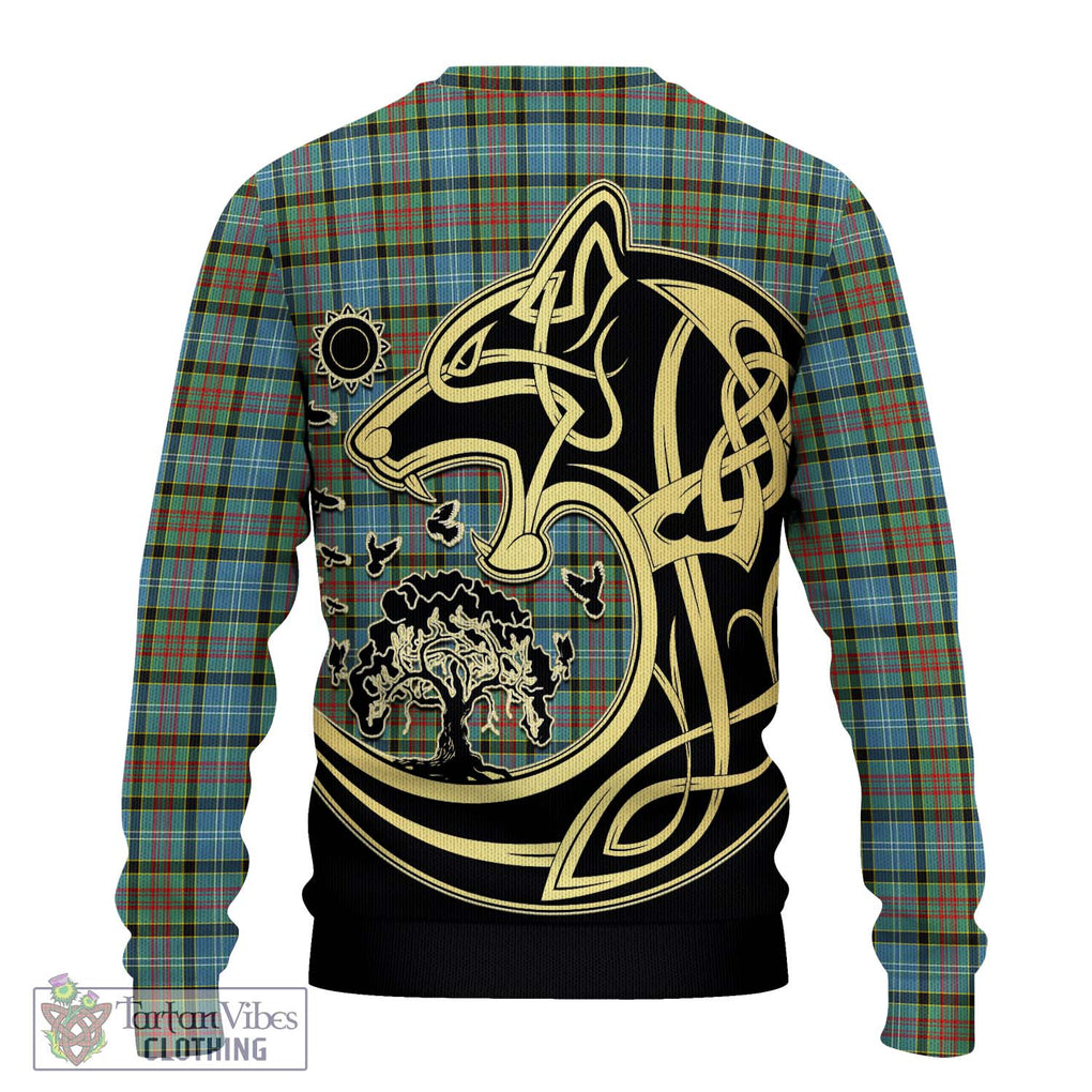 Brisbane Tartan Knitted Sweater with Family Crest Celtic Wolf Style - Tartan Vibes Clothing