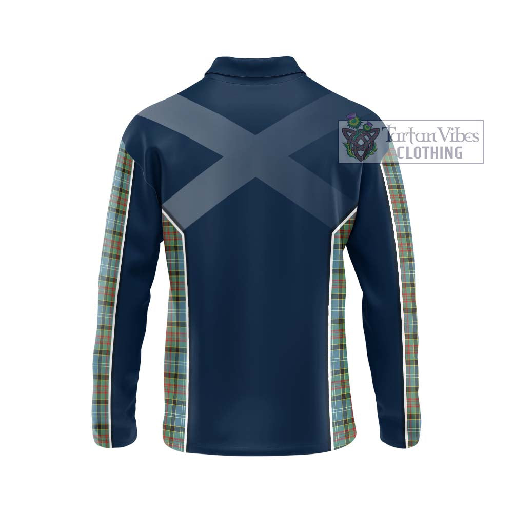 Brisbane Tartan Long Sleeve Polo Shirt with Family Crest and Lion Rampant Vibes Sport Style - Tartan Vibes Clothing