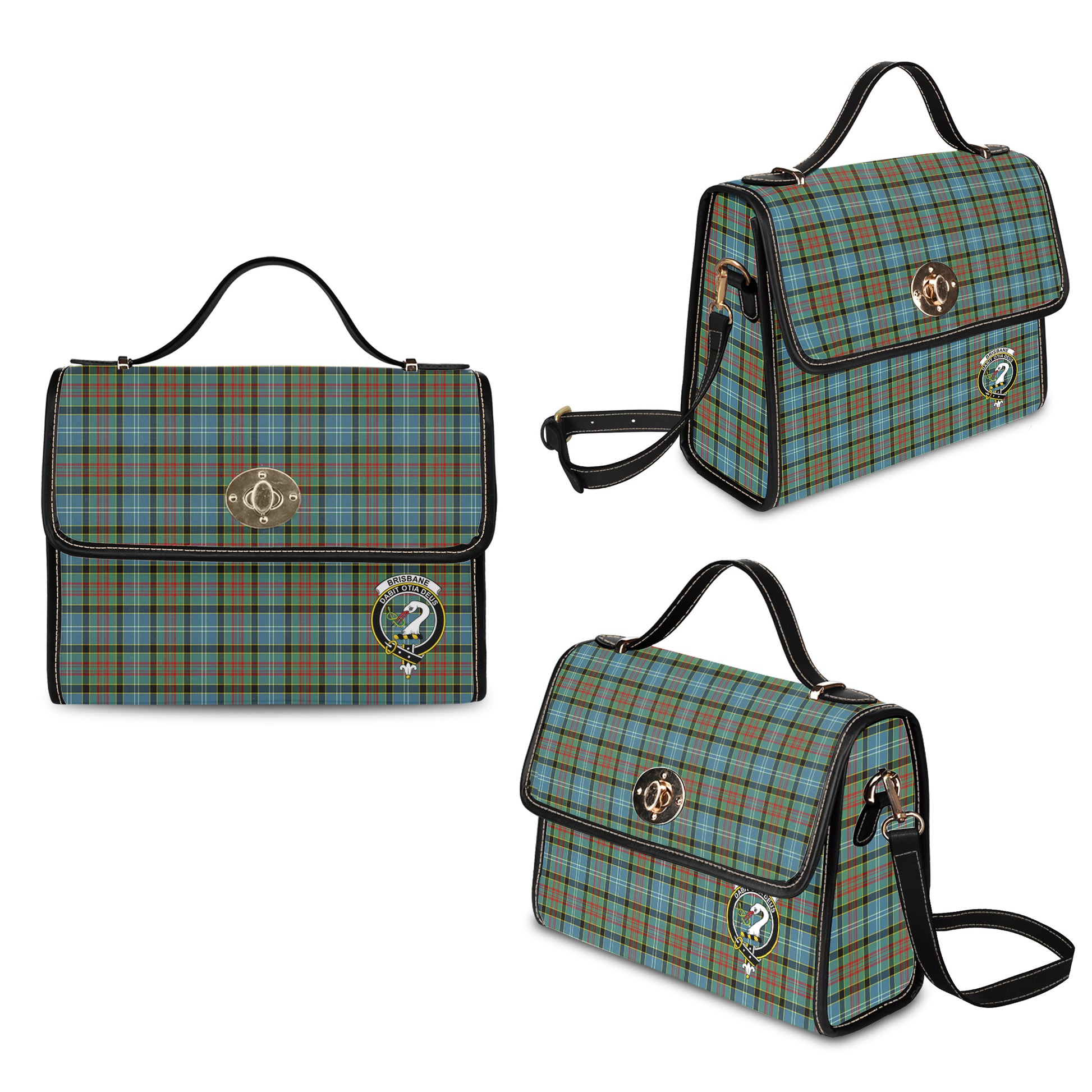 Brisbane modern Tartan Leather Strap Waterproof Canvas Bag with Family Crest - Tartanvibesclothing