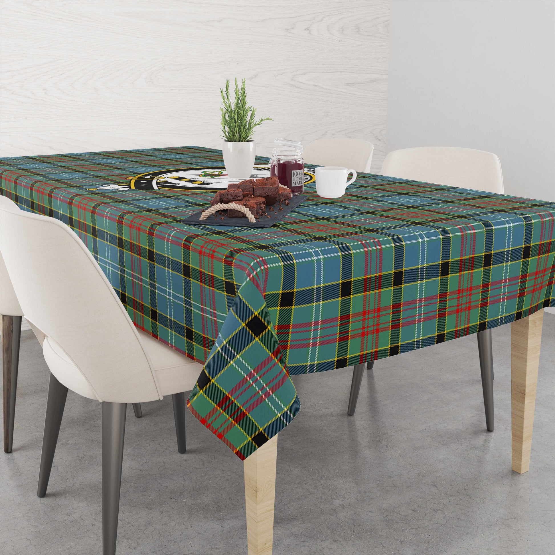 Brisbane modern Tatan Tablecloth with Family Crest - Tartanvibesclothing