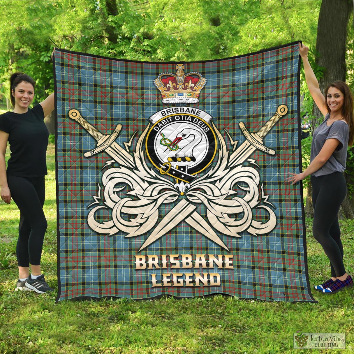 Tartan Vibes Clothing Brisbane modern Tartan Quilt with Clan Crest and the Golden Sword of Courageous Legacy