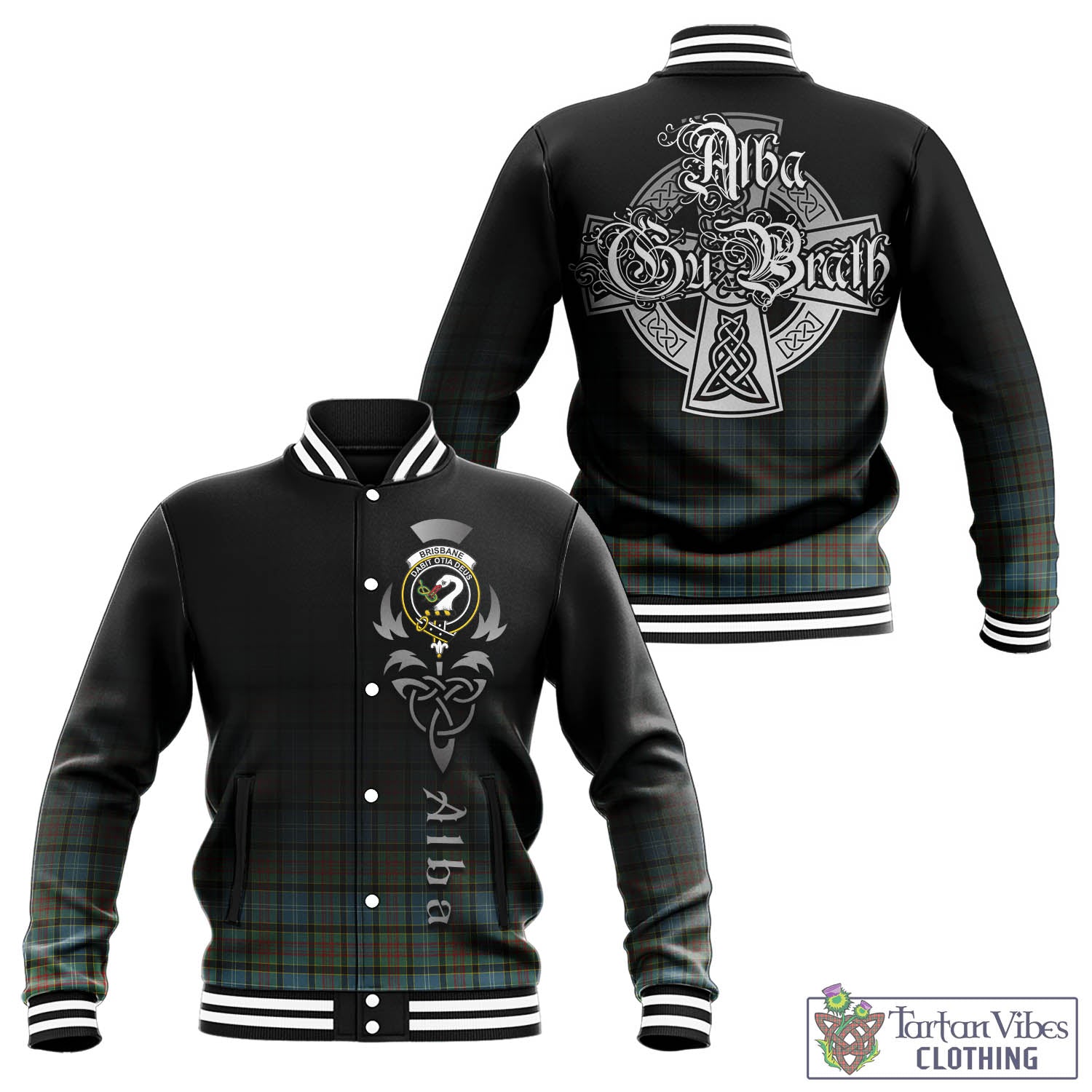 Tartan Vibes Clothing Brisbane modern Tartan Baseball Jacket Featuring Alba Gu Brath Family Crest Celtic Inspired