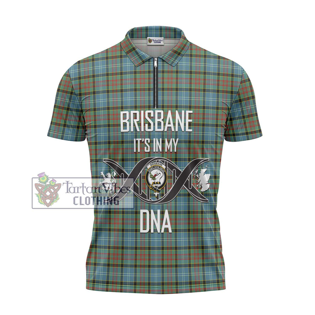 Brisbane Tartan Zipper Polo Shirt with Family Crest DNA In Me Style - Tartanvibesclothing Shop