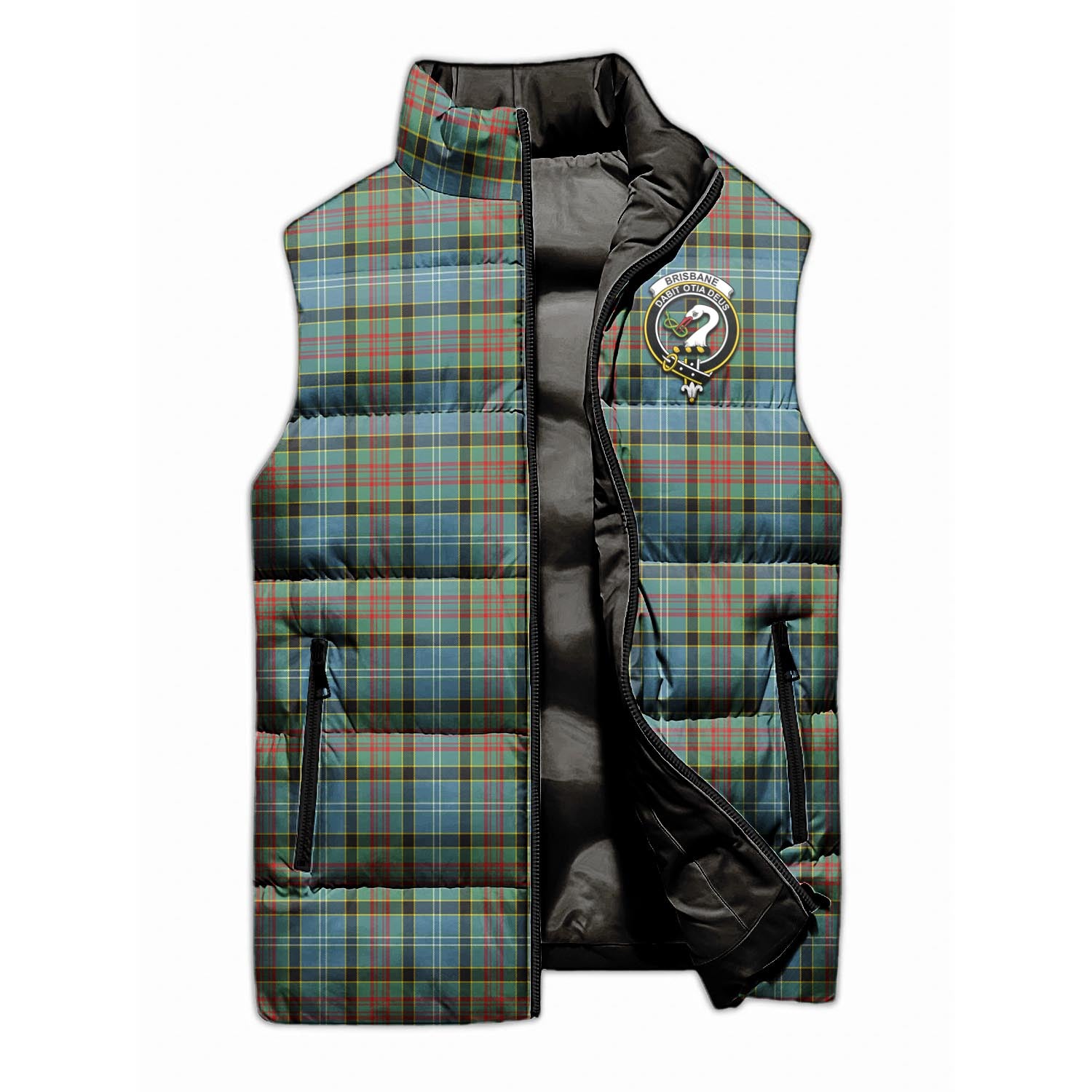 Brisbane modern Tartan Sleeveless Puffer Jacket with Family Crest - Tartanvibesclothing