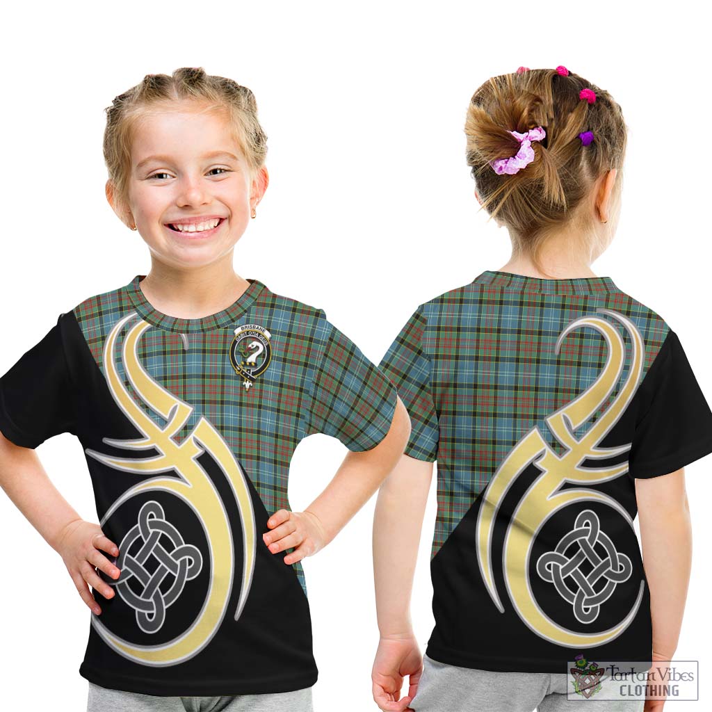 Brisbane Tartan Kid T-Shirt with Family Crest and Celtic Symbol Style - Tartan Vibes Clothing