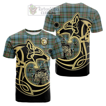 Brisbane Tartan Cotton T-shirt with Family Crest Celtic Wolf Style