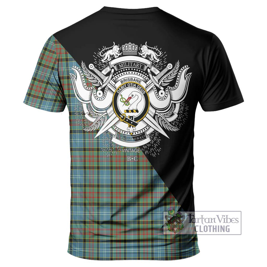 Brisbane Tartan T-Shirt with Family Crest and Military Logo Style - Tartanvibesclothing Shop