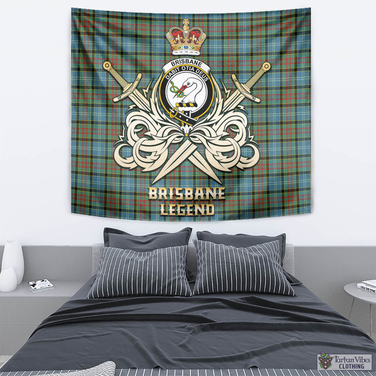 Tartan Vibes Clothing Brisbane modern Tartan Tapestry with Clan Crest and the Golden Sword of Courageous Legacy