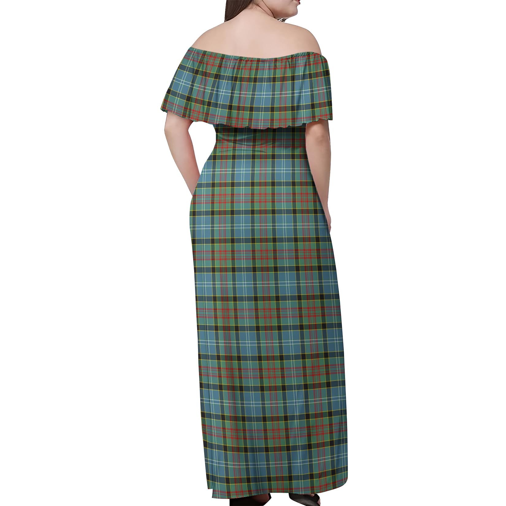 Brisbane modern Tartan Off Shoulder Long Dress - Tartanvibesclothing