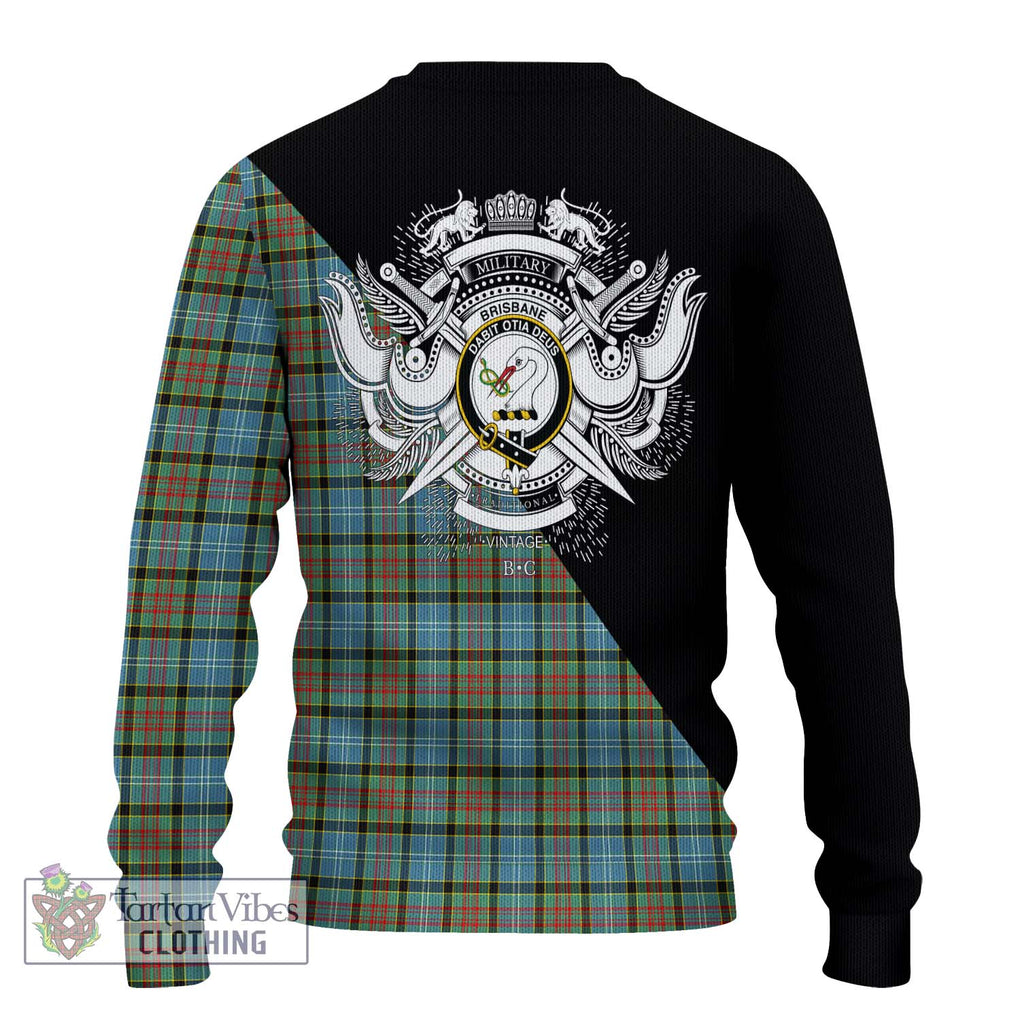 Brisbane Tartan Knitted Sweater with Family Crest and Military Logo Style - Tartanvibesclothing Shop