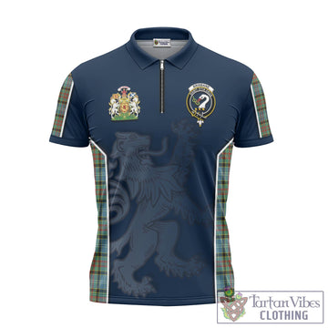 Brisbane Tartan Zipper Polo Shirt with Family Crest and Lion Rampant Vibes Sport Style