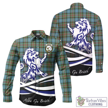 Brisbane Tartan Long Sleeve Button Up Shirt with Alba Gu Brath Regal Lion Emblem