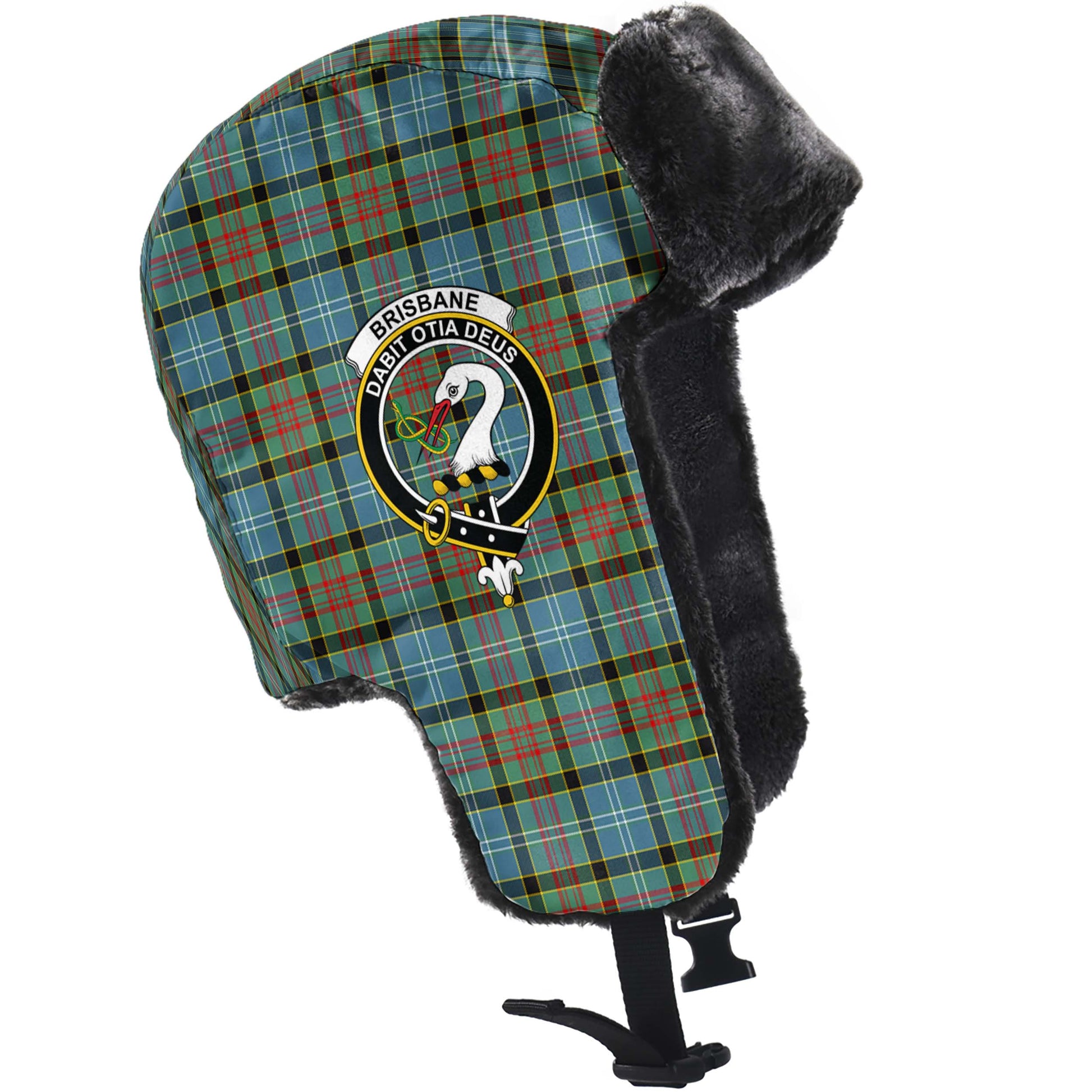 Brisbane modern Tartan Winter Trapper Hat with Family Crest - Tartanvibesclothing