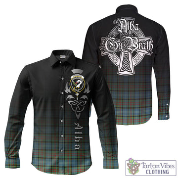 Brisbane Tartan Long Sleeve Button Up Featuring Alba Gu Brath Family Crest Celtic Inspired