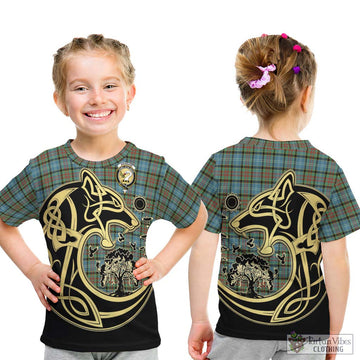 Brisbane Tartan Kid T-Shirt with Family Crest Celtic Wolf Style