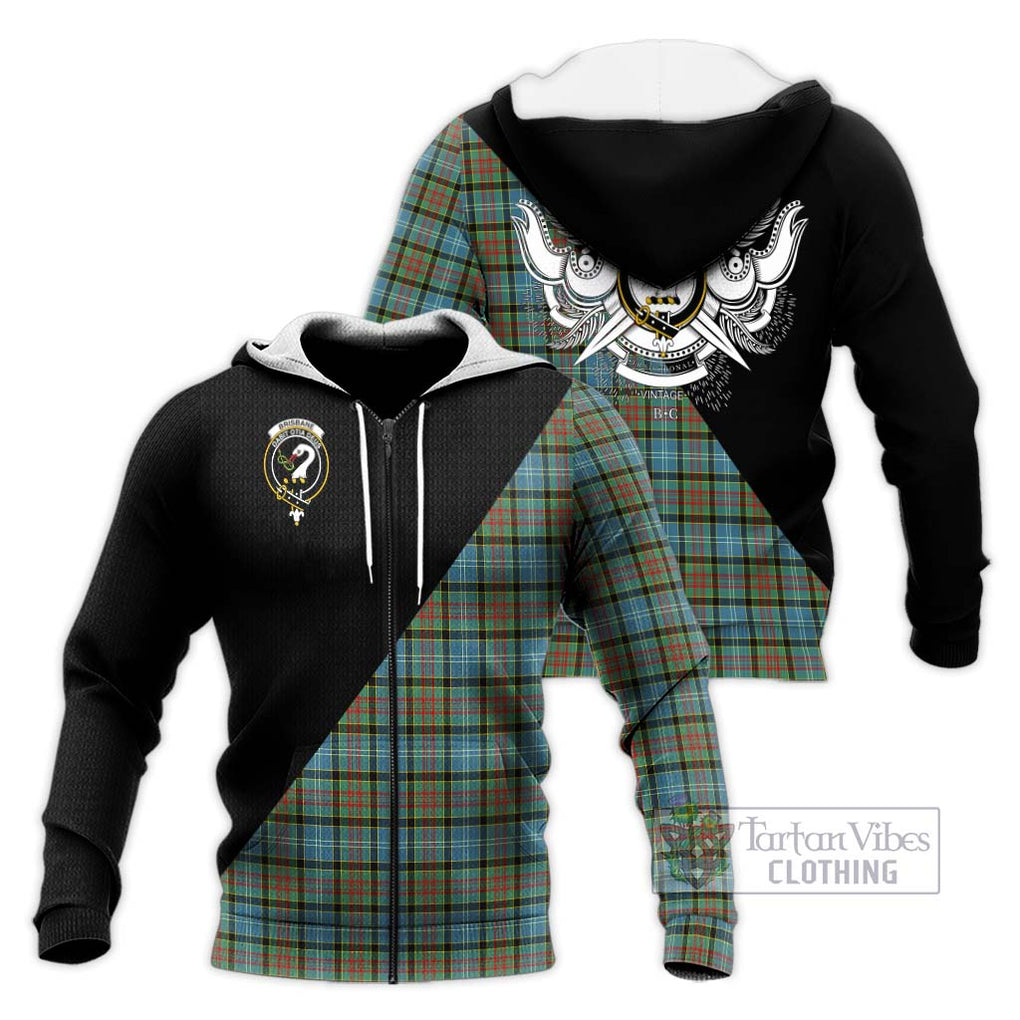 Brisbane Tartan Knitted Hoodie with Family Crest and Military Logo Style Unisex Knitted Zip Hoodie - Tartanvibesclothing Shop