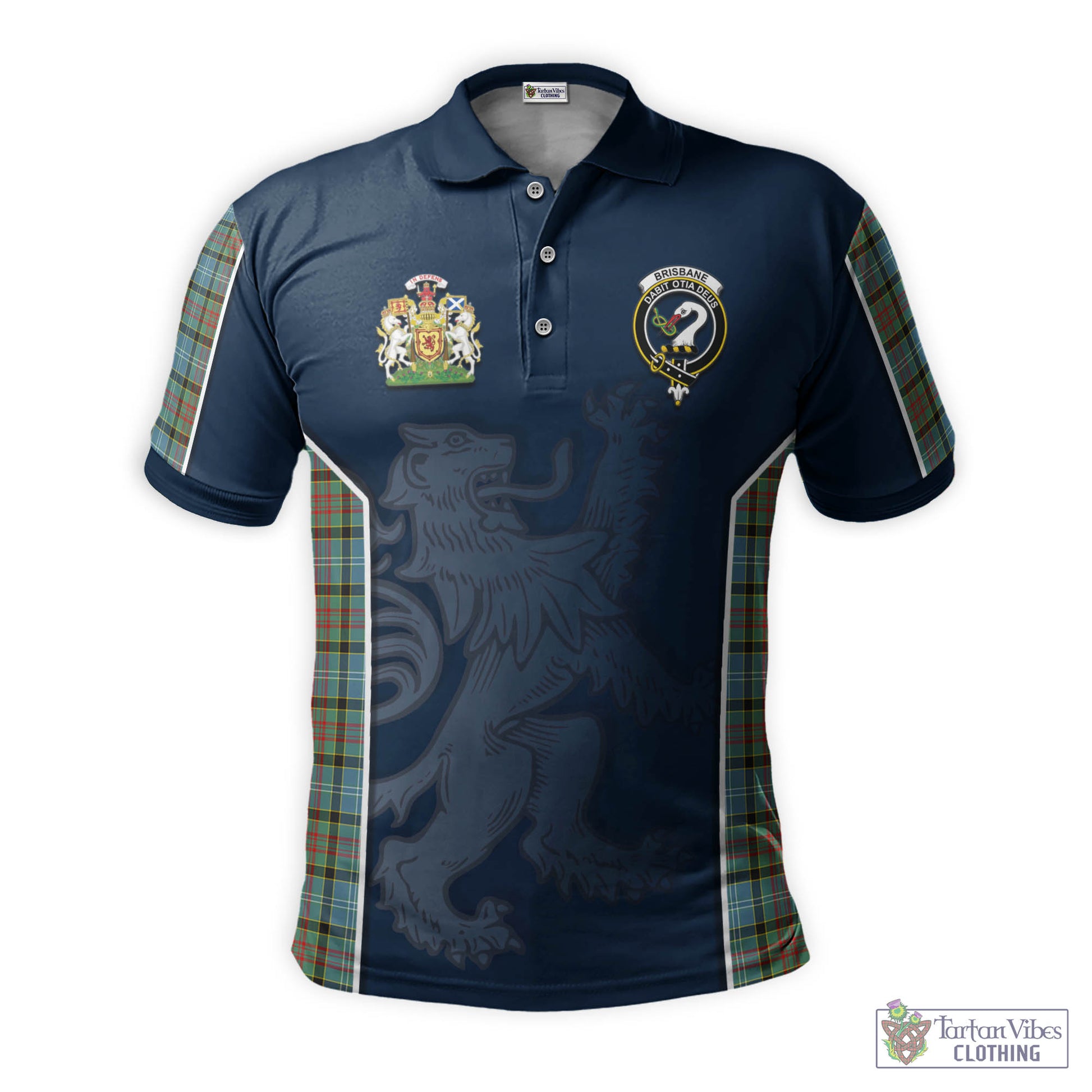 Tartan Vibes Clothing Brisbane modern Tartan Men's Polo Shirt with Family Crest and Lion Rampant Vibes Sport Style