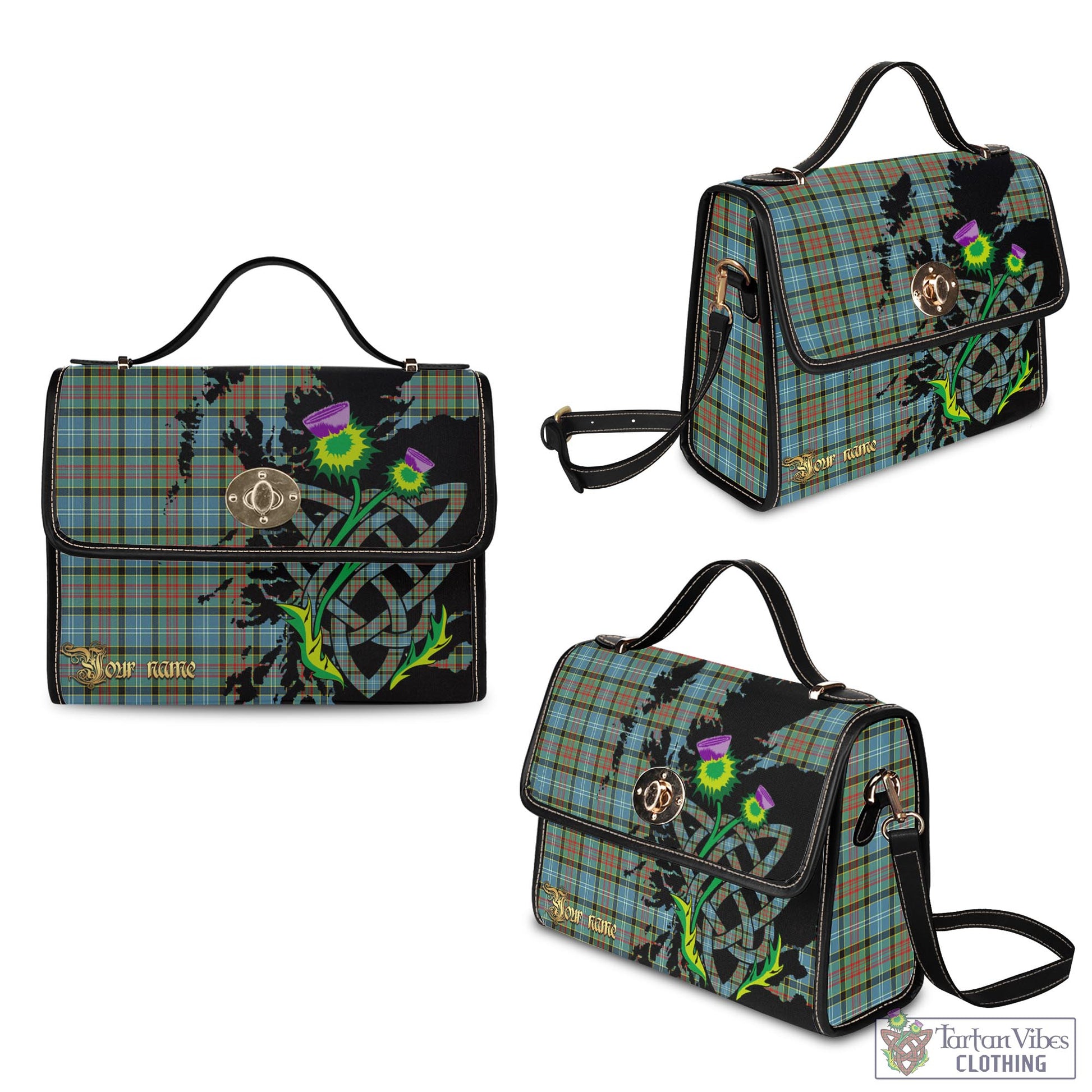 Tartan Vibes Clothing Brisbane Modern Tartan Waterproof Canvas Bag with Scotland Map and Thistle Celtic Accents