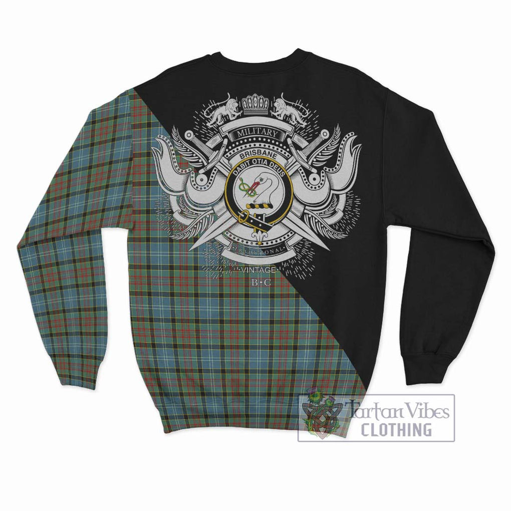 Brisbane Tartan Sweatshirt with Family Crest and Military Logo Style - Tartanvibesclothing Shop