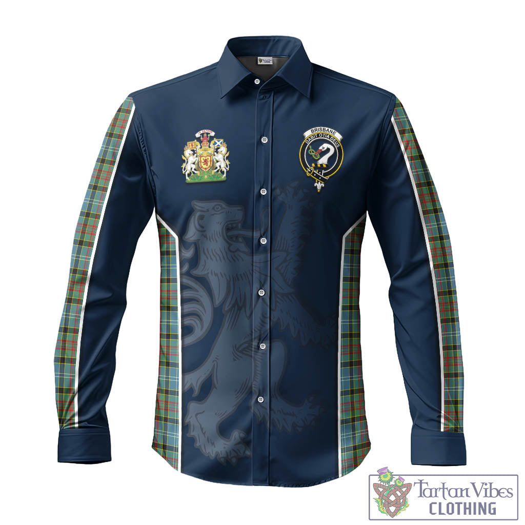 Tartan Vibes Clothing Brisbane modern Tartan Long Sleeve Button Up Shirt with Family Crest and Lion Rampant Vibes Sport Style