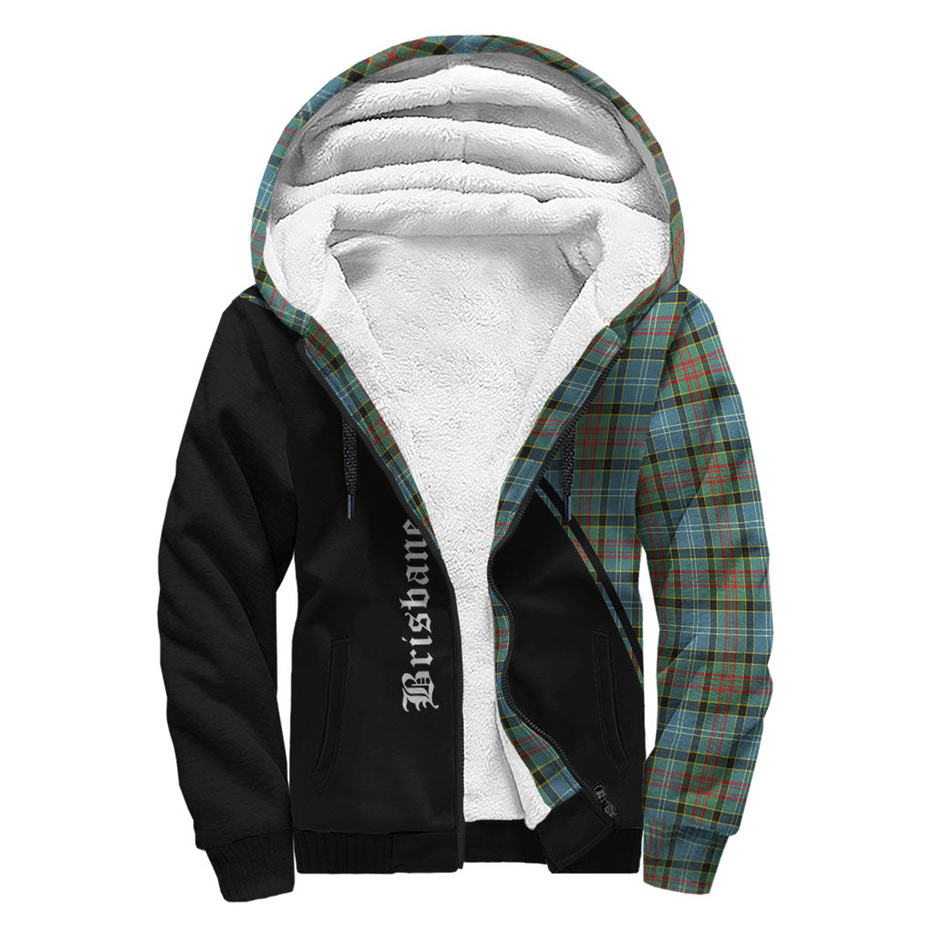 Brisbane modern Tartan Sherpa Hoodie with Family Crest Curve Style - Tartanvibesclothing