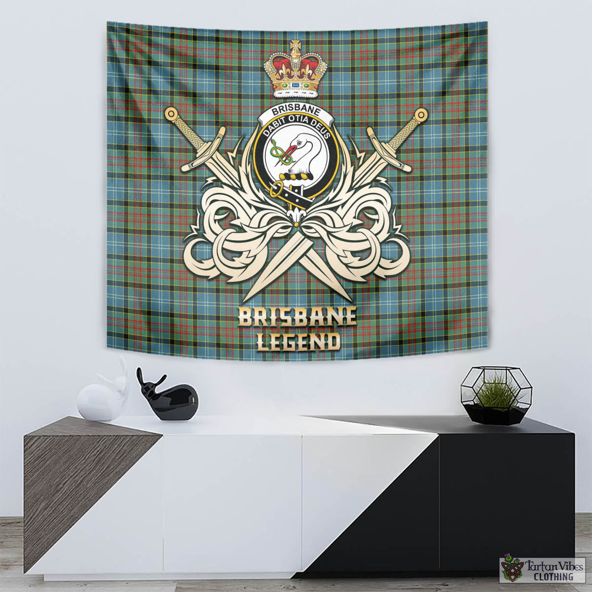 Tartan Vibes Clothing Brisbane modern Tartan Tapestry with Clan Crest and the Golden Sword of Courageous Legacy