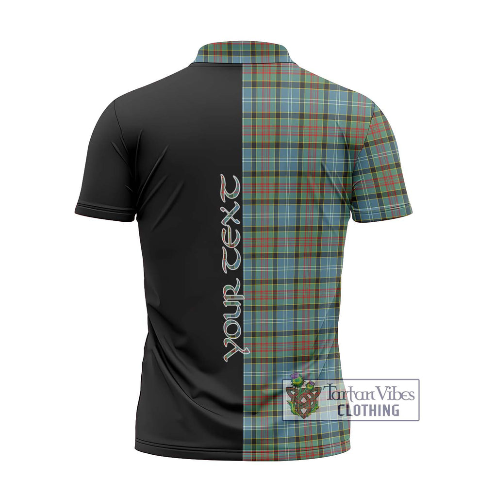 Brisbane Tartan Zipper Polo Shirt with Family Crest and Half Of Me Style - Tartanvibesclothing Shop