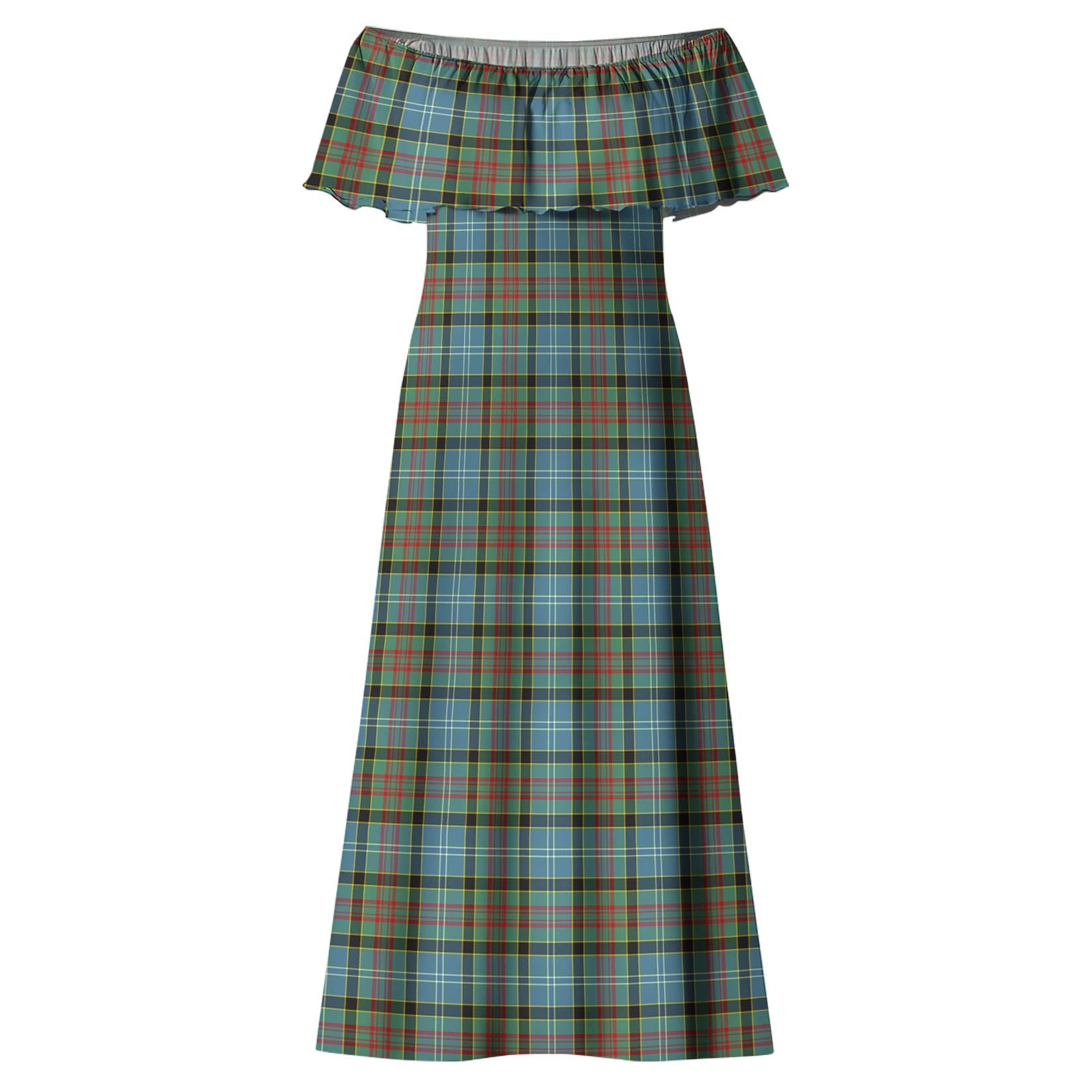 Brisbane modern Tartan Off Shoulder Long Dress - Tartanvibesclothing