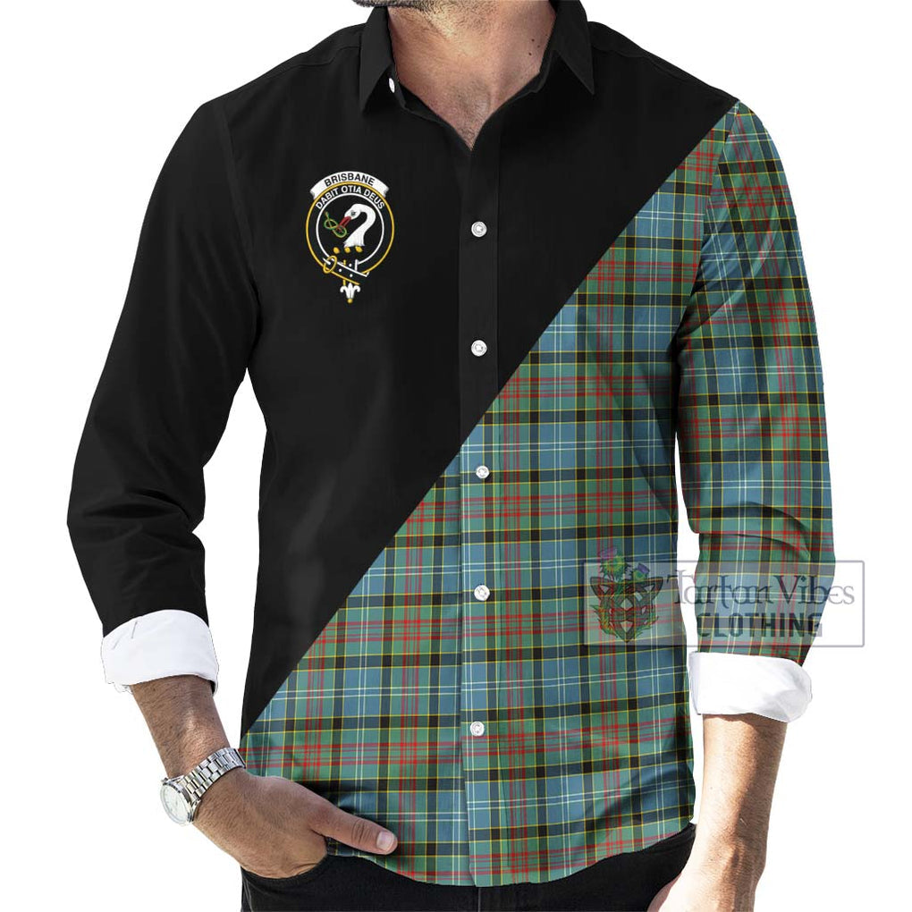 Brisbane Tartan Long Sleeve Button Shirt with Family Crest and Military Logo Style - Tartan Vibes Clothing