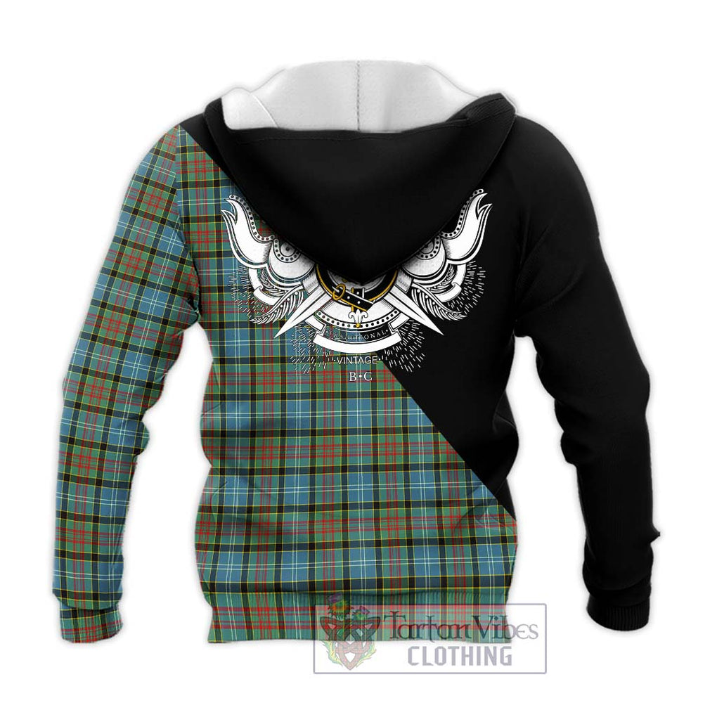 Brisbane Tartan Knitted Hoodie with Family Crest and Military Logo Style - Tartanvibesclothing Shop