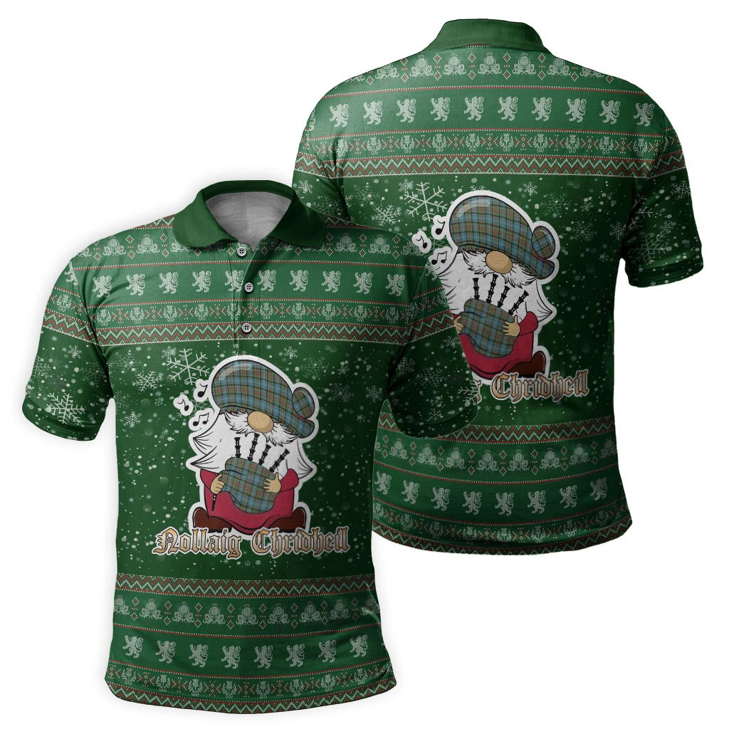 Brisbane modern Clan Christmas Family Polo Shirt with Funny Gnome Playing Bagpipes - Tartanvibesclothing