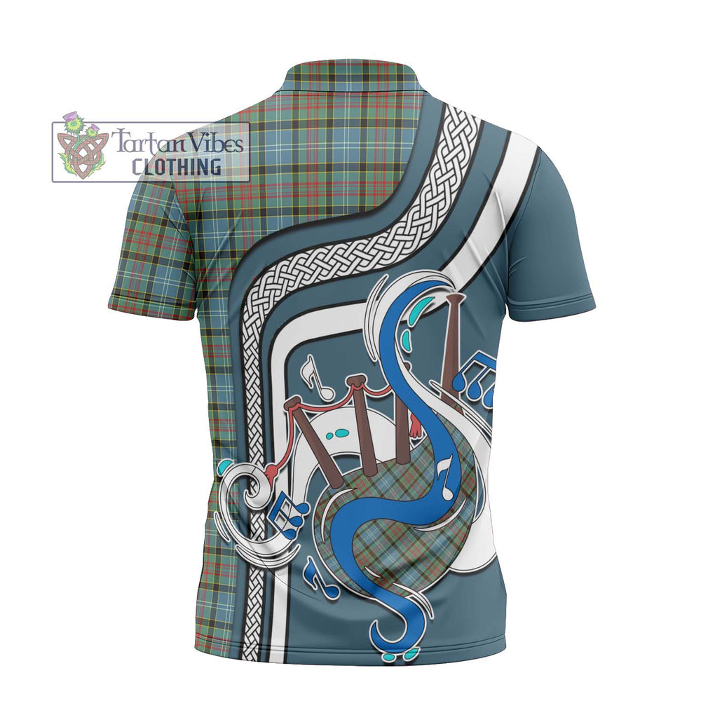 Brisbane Tartan Zipper Polo Shirt with Epic Bagpipe Style - Tartanvibesclothing Shop