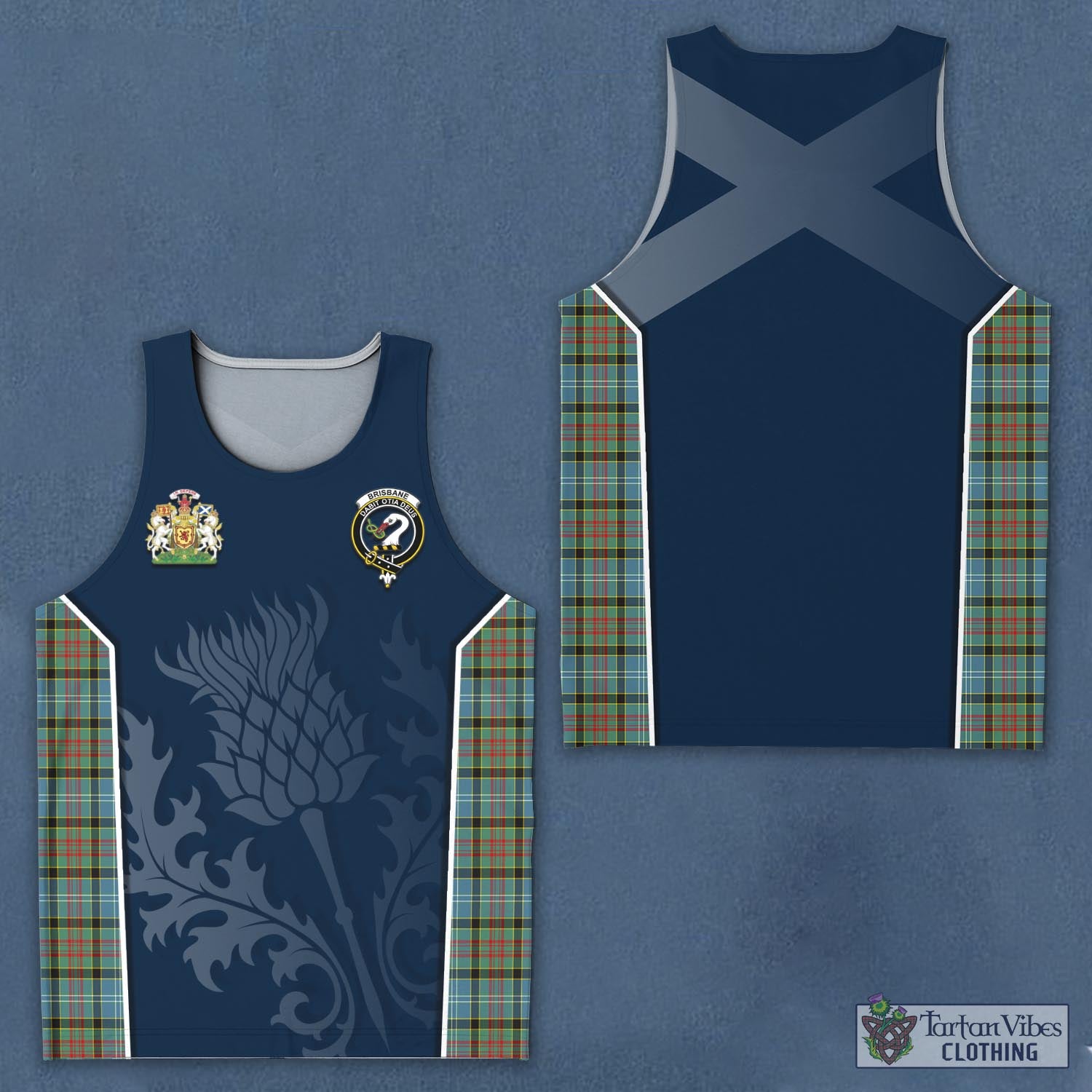 Tartan Vibes Clothing Brisbane modern Tartan Men's Tanks Top with Family Crest and Scottish Thistle Vibes Sport Style