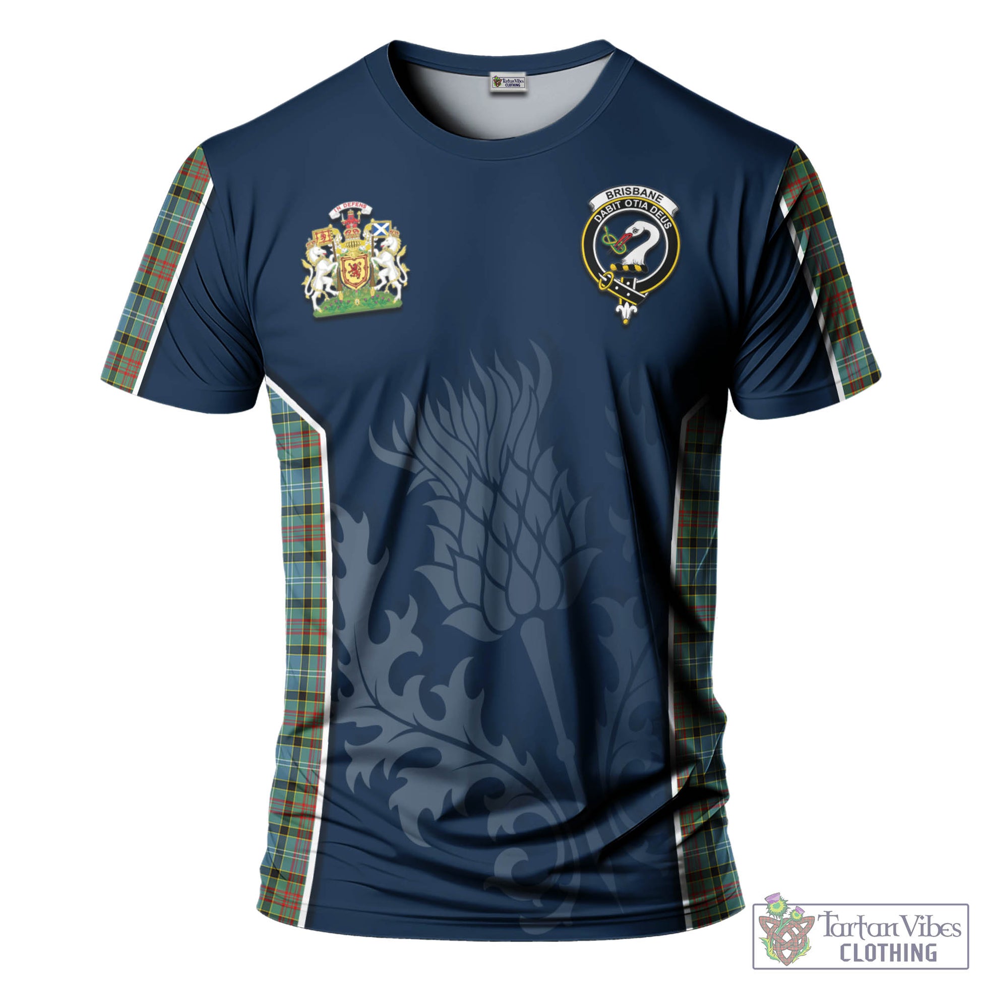 Tartan Vibes Clothing Brisbane modern Tartan T-Shirt with Family Crest and Scottish Thistle Vibes Sport Style