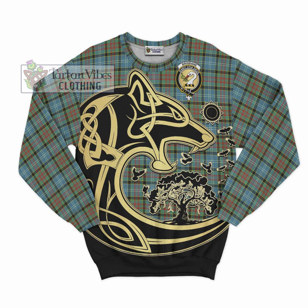 Brisbane Tartan Sweatshirt with Family Crest Celtic Wolf Style - Tartan Vibes Clothing