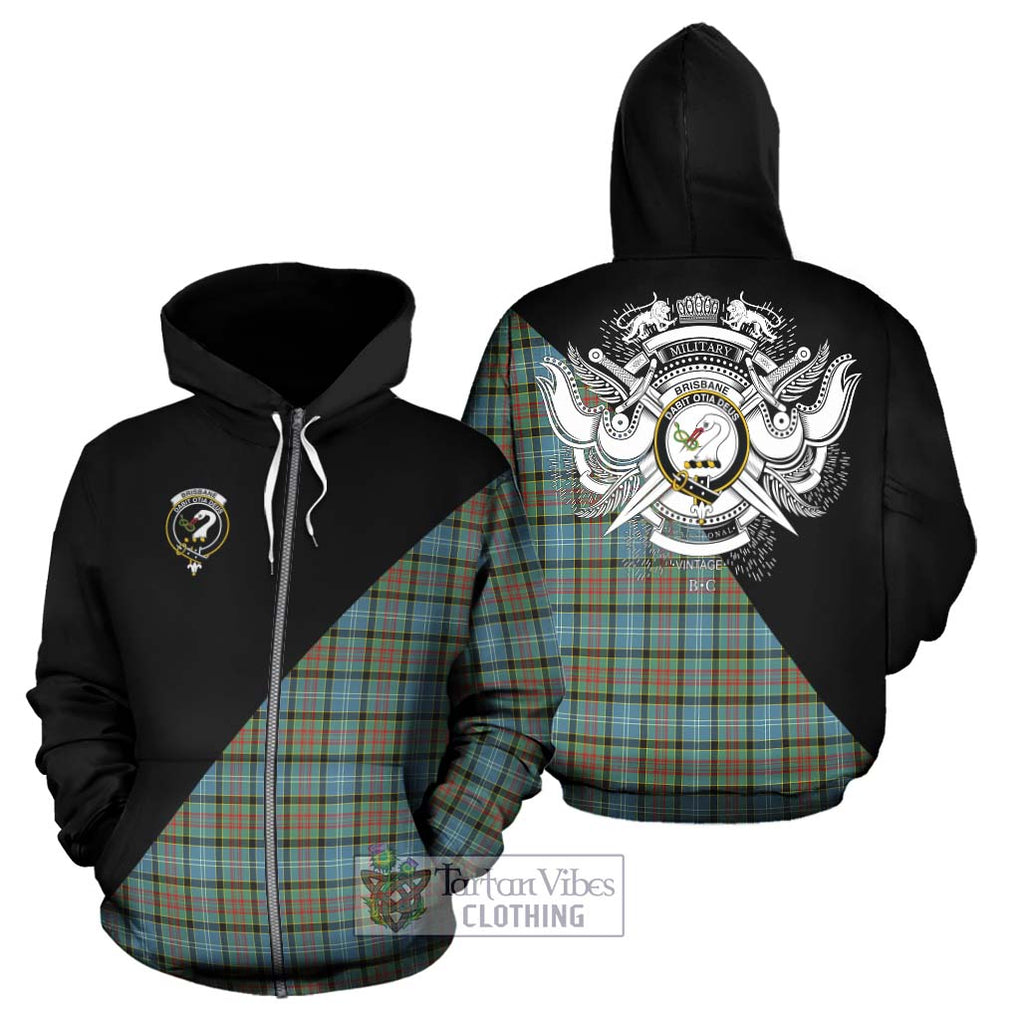 Brisbane Tartan Hoodie with Family Crest and Military Logo Style - Tartanvibesclothing Shop