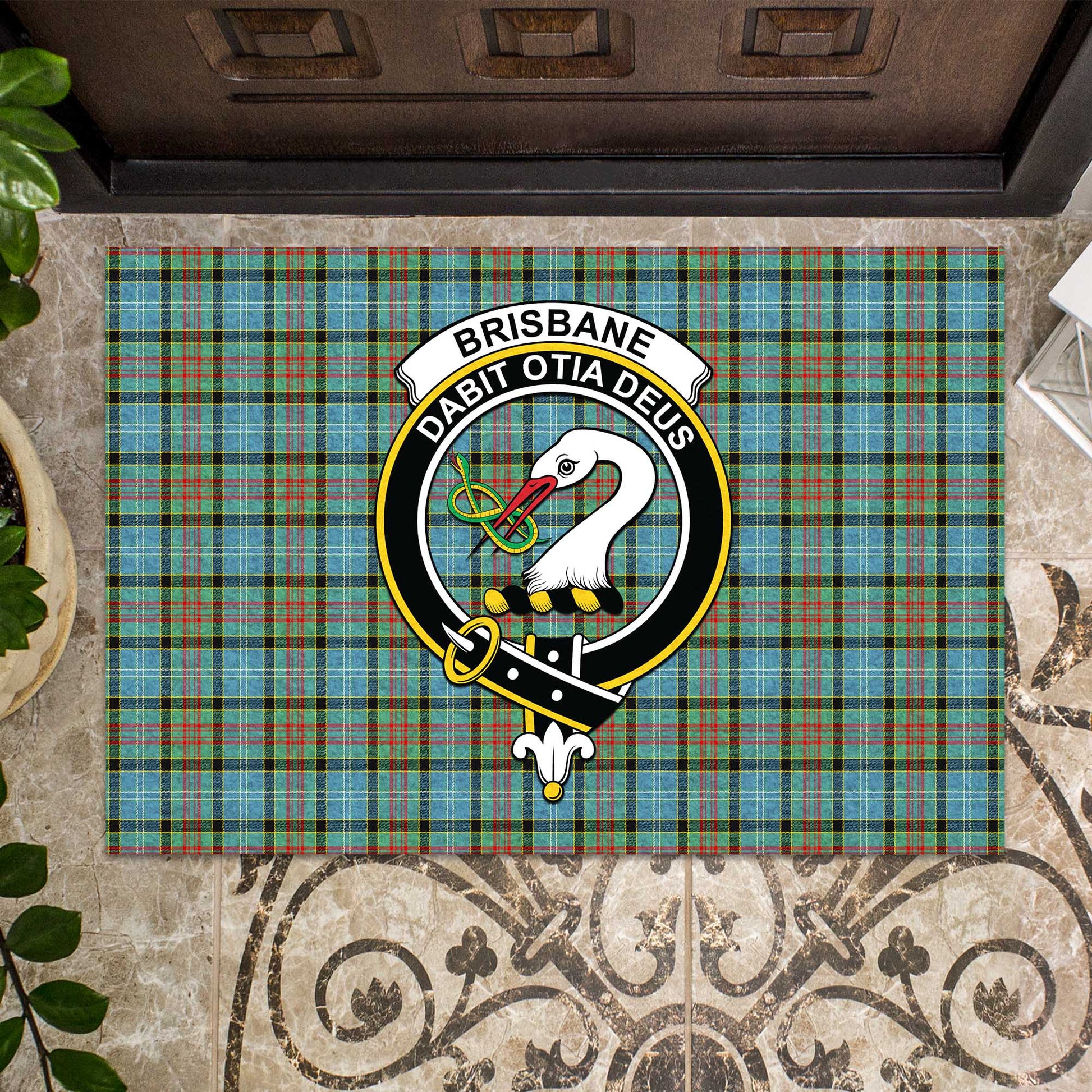 Brisbane modern Tartan Door Mat with Family Crest - Tartanvibesclothing